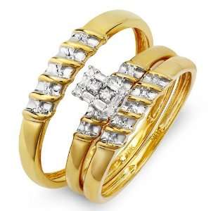  10k Yellow Gold Round Diamond Ladies & Mens His Hers Bridal 