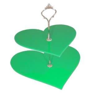  2 Tier Green Acrylic Heart Cake Stand 19cm 23cm Overall 