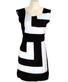 Rare Black & White Mod Indie Vtg ColorBlock Cloth Contrast Dress S M 