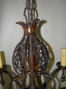 Impressive Antique 1920s Spanish Revival Ornate Bronze Chandelier 19 