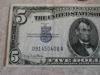   Seal Silver Certificate 5 Dollar Bill Circulated Money Nice  