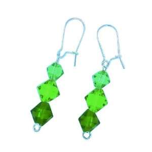  Deep Emerald Green Swarovski Crystals Silver Tone Dangle 