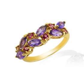  9ct Yellow Gold Amethyst & Pink Topaz Ring Size 7.5 
