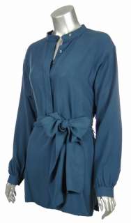 Sutton Studio Womens 100% Silk Georgette Tunic With Belt Top Shirt 