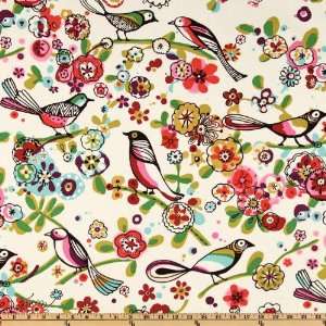  44 Wide Larkspur Bird & Flower White/Brights Fabric By 