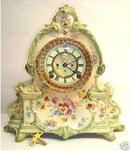 Ansonia Royal Bonn La Manche porcelain antique clock  
