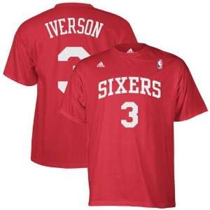   76ers #3 Allen Iverson Red Player T shirt: Sports & Outdoors