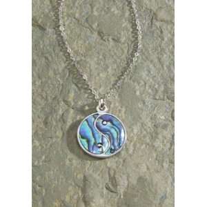  Pewter Chain with Pewter/Paua Yin Yang Pendant Necklace 