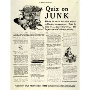  1942 Ad WWII War Production Board Junk Quiz Scrap Metal 