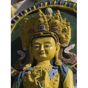 Painted Relief Sculpture on an Ornate Buddhist Stupa, Qinghai, China 