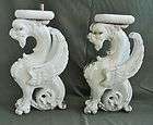   Pair Wood Winged Griffins Victorian Old Paint Architectural Folk Art
