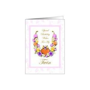  Twin Sister Birthday Card Floral Bouquet with Heart Card 