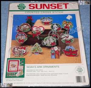 Sunset 12 NOAH’S ARK ORNAMENTS Counted Cross Stitch Christmas Kit 