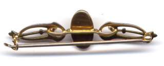 Art Nouveau 10k Gold Bar Pin Cameo & Pearls 2 Long NR  
