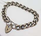 ART NOUVEAU Sterling Silver HEART SHAPE PADLOCK Charm Bracelet ~HUGE 