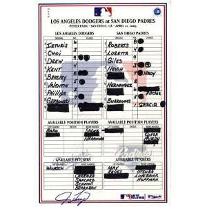  Padres vs. Dodgers 4 21 2005 Game Used Lineup Card 