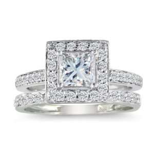  Princess Cut 1ct Diamond Bridal Set in 14k White Gold (HI 