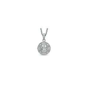 ZALES Round and Baguette Diamond Milgrain Pendant in Sterling Silver 1 