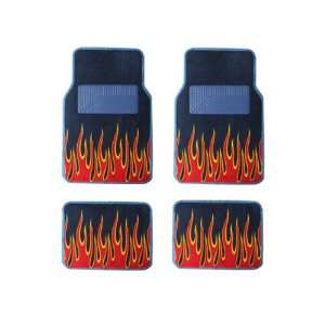  Front and Rear Fire Flame Carpet Floor Mats   Blue Red 