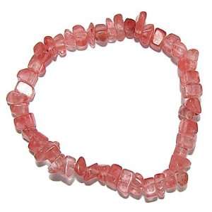  STRAWBERY QUARTZ   Chip Stone Stretch Bracelet Health 