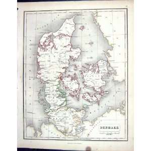 Chambers Gellatly Antique Map 1855 Denmark Holstein Jutland Zealand