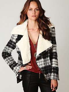 NEW FREE PEOPLE Toasty Brushed Plaid OVERSIZED MOTORCYCLE JACKET $298 