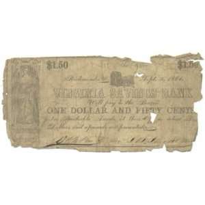   Virginia Richmond 1861 $1.50 Virginia Savings Bank 