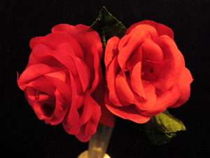   Millinery Flower 2 Rose Pair created of True Silk Red Raspberry KW5 B