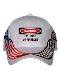 WARNING IVE LOST MY MARBLES USA Flag / Checker Racing Hat / Baseball 