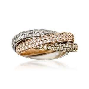   Diamond Eternity Rolling Ring In 14kt Tri Colored Gold: Jewelry