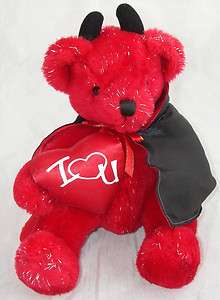 Atico Plush Red Devil Teddy Bear I Love(Heart)U You Valentine Cape 
