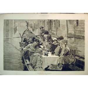 Venetian Dinner Family Boat Canal 1887 Italy Music Dog  