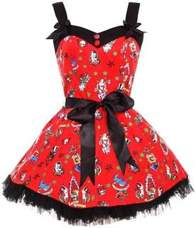Hell Bunny Red Tattoo Rocka Mini Dress Rockabilly 50s  