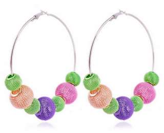   Basketball Wives Inspired Tricolour Rough Beads Spacer Hoops Earring
