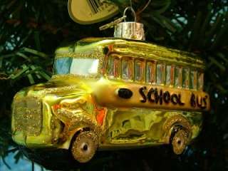 New Midwest Glass Yellow School Bus Christmas Tree Ornament  