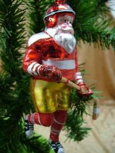 New Glass Santa Claus Ice Hockey Player Tree Ornament  