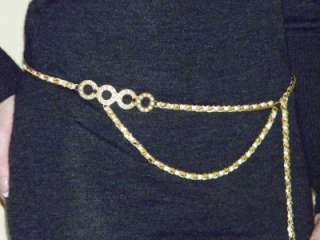   Gold Tone Interlaced Chain Pearl COCO Detail Belt Necklace  