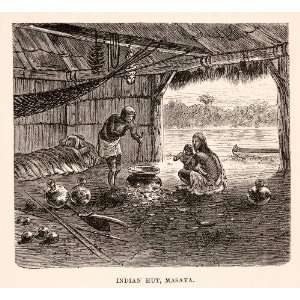   Indians Hut Flowers   Original In Text Wood Engraving