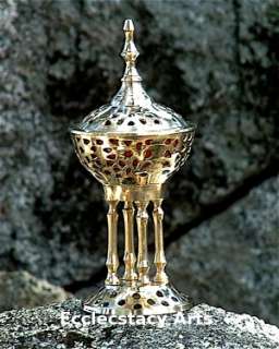 Ornate Brass Censer 7 Incense Burner, Resin, Cones  