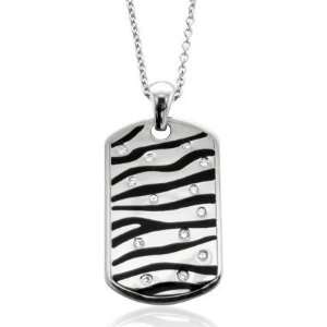  Sterling Silver White Round Diamond Zebra Stripe Pendant 