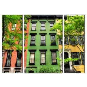  New York Townhomes 3 Piece Gallery Wrap Canvas Set   8x24 