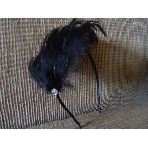  Black Feather Headband with Rhinestones Beauty