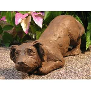  DOG Playful POUNCING 18 GRAY Cast Cement Statue PUPPY 
