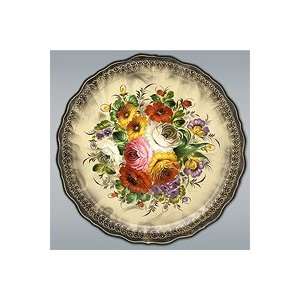   Zhostovo Tray    Bouquet  (Beige Background, Round) 