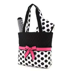  Belvah Large Quilted Polka Dots 3pc Diaper Bag (White/Pink 