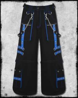   BLUE FEAR STRAP CHAIN GOTH RAVE CYBER BAGGY TROUSERS PANTS  