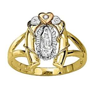  Gold Religious Our Lady Mary Guadlupe CZ Cubic Zirconia High Polish 