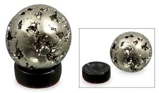 Black & Gold~Textured Pyrite Sphere & Onyx Stand~Peru  