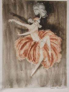   c1930 SIGNED FRENCH DANCING GIRL ETCHING ART DECO school of ICART CHIC