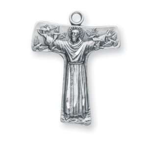 Medium St. Francis Tao Cross w/24 Chain   Boxed St Sterling Silver 